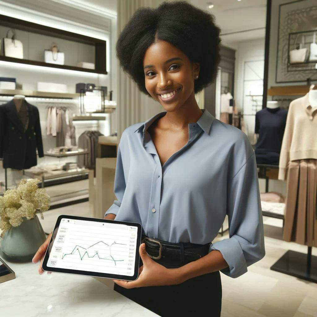 Women holding an iPad with CRM software