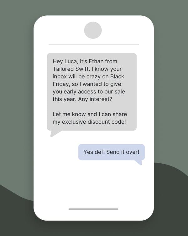 Phone depicting a text conversation