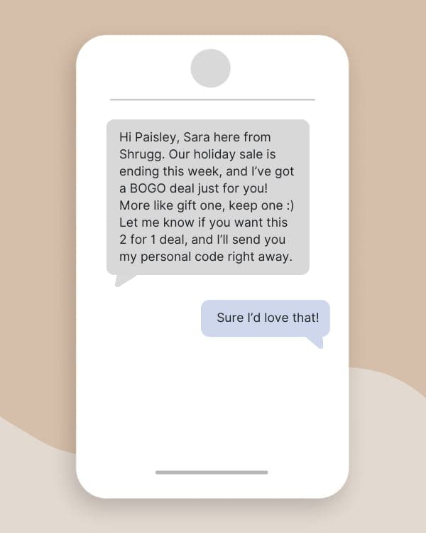 A phone depicting a text conversation