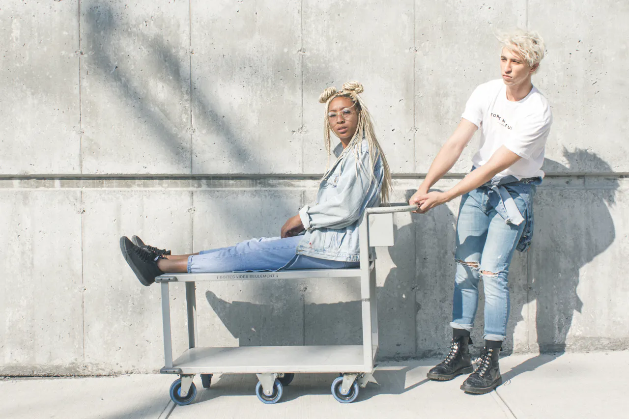 stylish models in denim outfits
