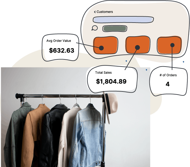 clothes on a rack with Endear customer info