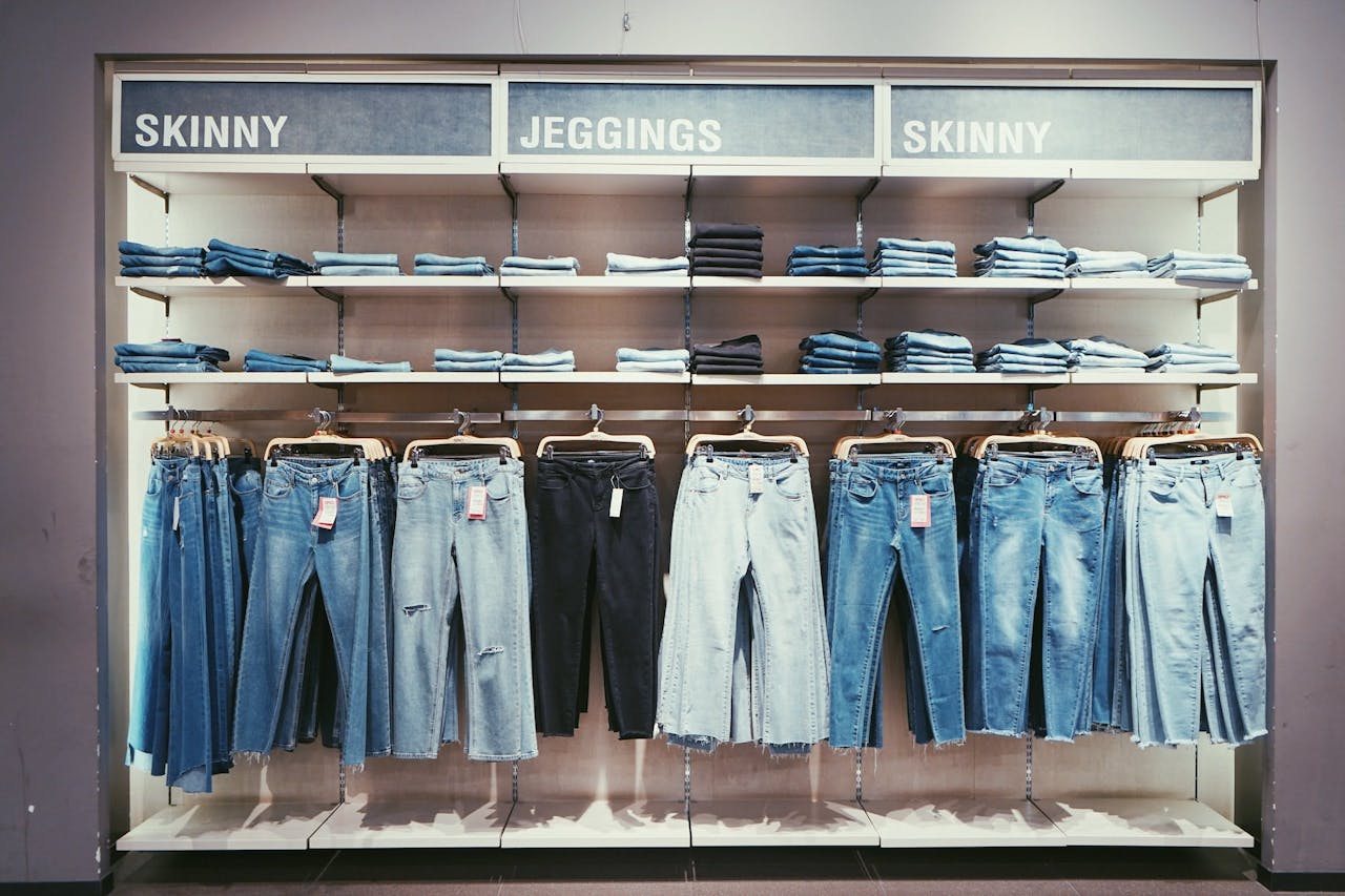 denim jeans on display